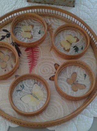 Plateau bambou et sous verres  année 60/70