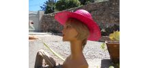 CHAPEAU PAILLE FUSCHIA VINTAGE T 55 CM