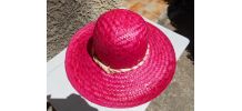CHAPEAU PAILLE FUSCHIA VINTAGE T 55 CM
