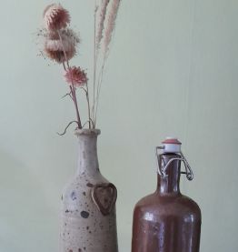 Trio de poteries /bouteilles/pots en grès épuré