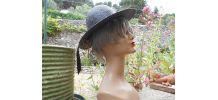 CHAPEAU CAPELINE VINTAGE NOIR PAILLE T 57 CM NEUF