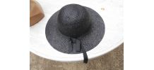 CHAPEAU CAPELINE VINTAGE NOIR PAILLE T 57 CM NEUF