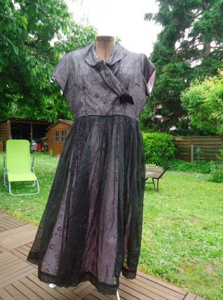 Robe voil paillette col croisé doublée mauve manches courtes