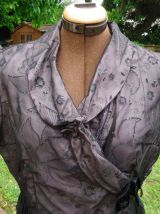 Robe voil paillette col croisé doublée mauve manches courtes