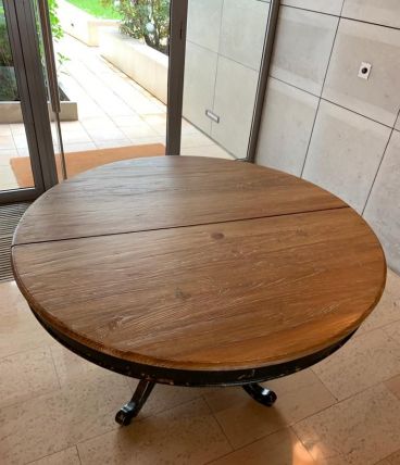 Table ronde en chêne + rallonge
