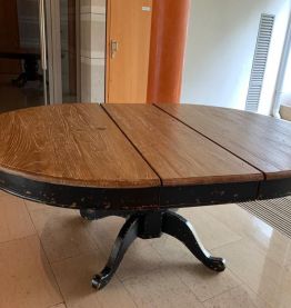 Table ronde en chêne + rallonge