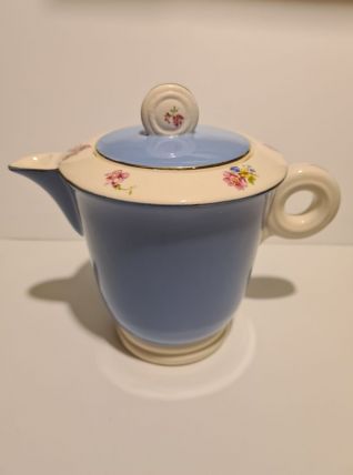 Théière en faïence de Digoin Sarreguemines bleu décor floral