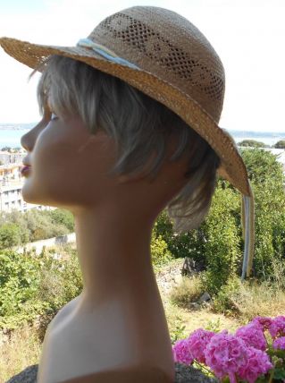 CHAPEAU CAPELINE VINTAGE PAILLE ITALIENNE NEUF T 54 CM