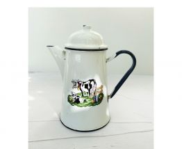 Cafetière/Théière Vintage émaillée décor vaches