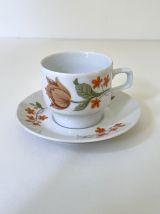 Service à café en porcelaine vintage 70 + support en laiton