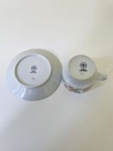 Service à café en porcelaine vintage 70 + support en laiton
