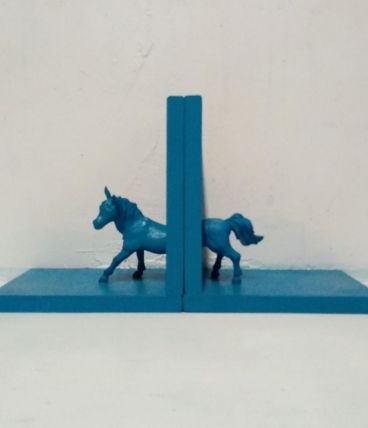 Serre livres cheval bleu pétrole,
