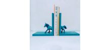 Serre livres cheval bleu pétrole,