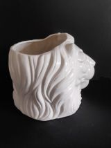 cache-pot lion en céramique craquelée blanche