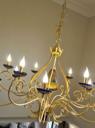 Lustre Masca en fer forgé doré à la feuille d’or Aladdin Col