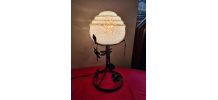 lampe fer forgé 1930 art deco  globe bleu moulé clichy et se
