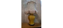 lampe asia socle bois  1970 abatjour  coton chiné avec perle