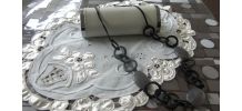 Sautoir lien marron , anneaux bois , cristal anthracite 
