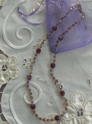 Collier perles de verre à facettes rouge