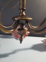 lustre en laiton et verre dépoli rose et blanc