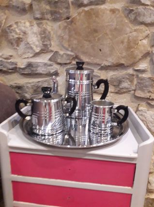 service à café en cuivre chromé et bakélite