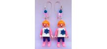 Boucles d'oreilles Playmobil/argenté/blanc/rose/bleu