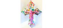 Croix de Jésus crucifix en bois style bohème, kitsch
