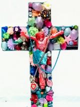 Croix de Jésus en bois à poser, bohème, kitsch