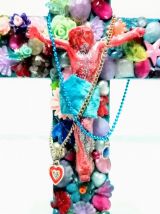 Croix de Jésus en bois à poser, bohème, kitsch