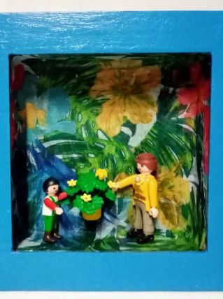 Cadre Playmobil bleu, personnalisable, plante
