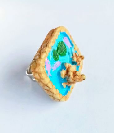Bague réglable, étang de fée carré, poissons roses