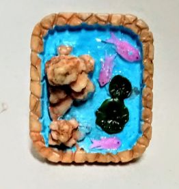 Bague réglable, étang de fée carré, poissons roses