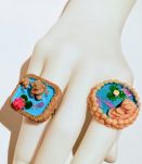 Bague réglable, étang de fée carré, poissons roses