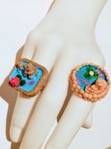 Bague réglable, bassin aquatique, lotus, poissons