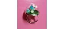 Bague réglable globe terrarium, champignon bleu