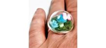 Bague réglable globe terrarium, champignon bleu