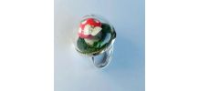 Bague réglable globe terrarium, champignon rouge