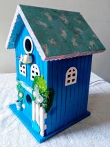 Lampe nichoir bleu, lampe de chevet oiseau bleu