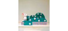 Etagère buisson vert, veilleuse lapin, vert et rose