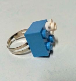 Bague Lego bleu à fleur, réglable argentée, pour tous