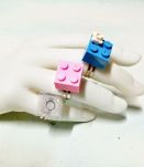 Bague Lego bleu à fleur, réglable argentée, pour tous
