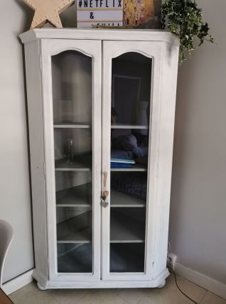 Vaisselier d'angle en bois peint en blanc avec 5 étagères