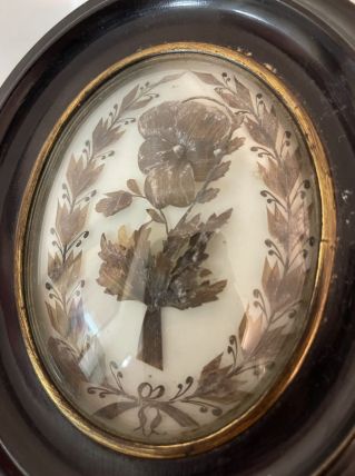 Reliquaire de deuil XIXème travail de cheveux