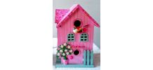 Lampe nichoir rose, lampe de chevet oiseau rose