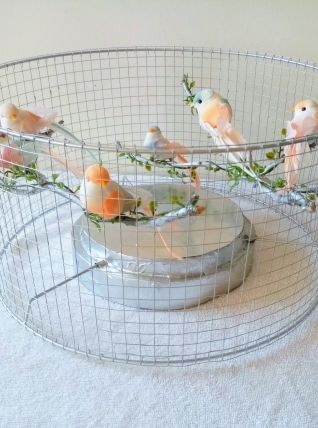 Lampe volière argentée et rose, cage d'oiseaux
