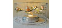 Lampe volière argentée et rose, cage d'oiseaux