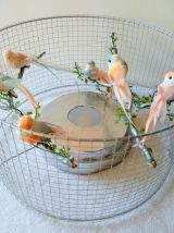 Lampe volière argentée et rose, cage d'oiseaux