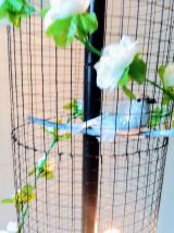 Lampe volière noire, blanche, cage oiseaux, fleurs