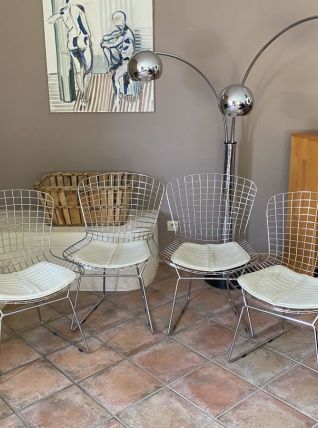 Lot de 4 chaises Harry BERTOIA Chromées. Réédition. 70’s.
