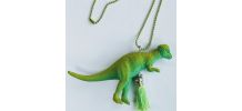 Collier dinosaure vert, Vélociraptor, fille, garçon